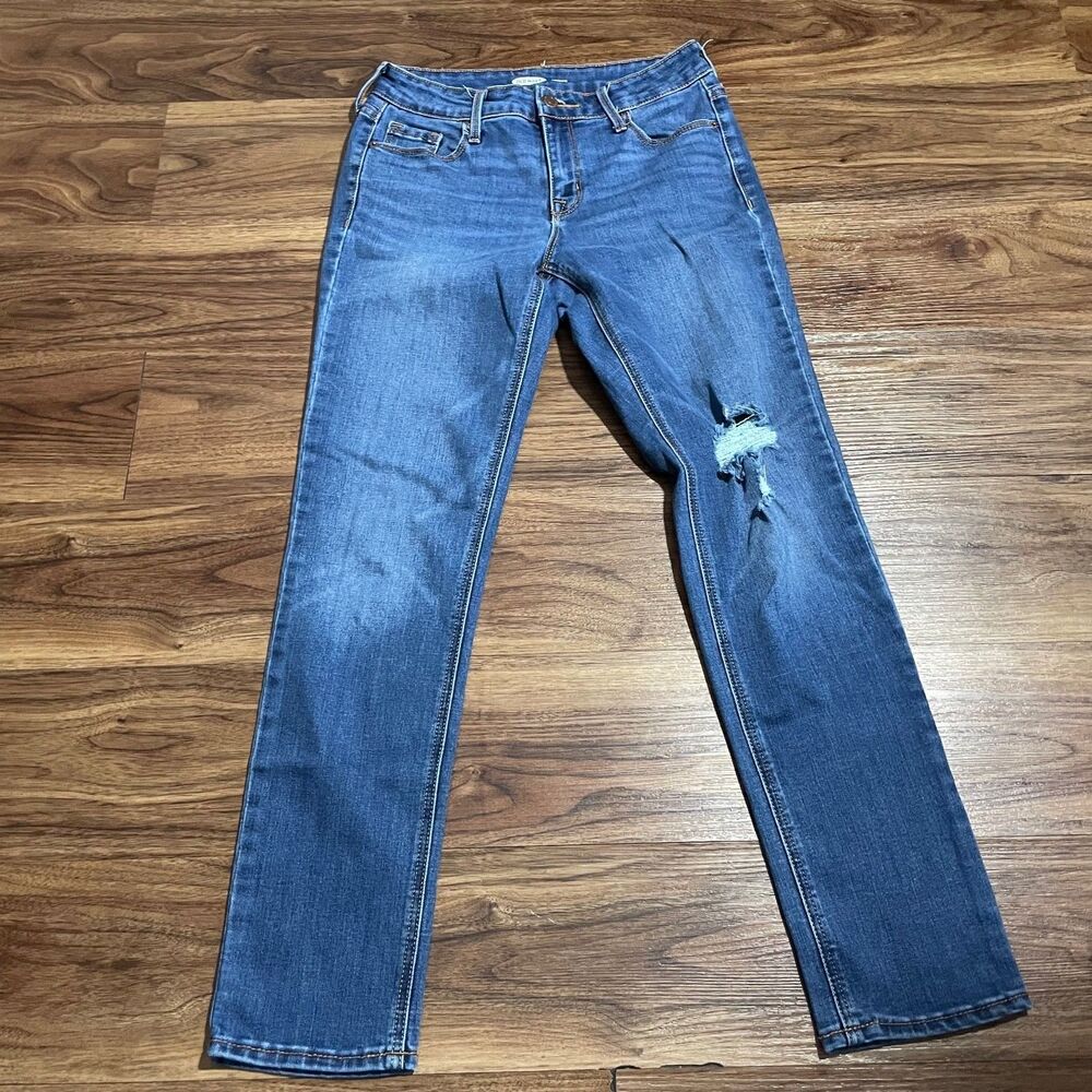 Old Navy Straight Blue Jeans Denim Cotton Distressed Women's Size 2 Short